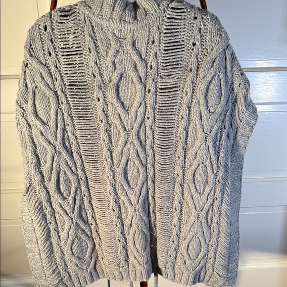 Anthro Sleeping On Snow Cable Knit Tie Side Poncho Cardigan Angora Wool OS - Picture 9 of 11